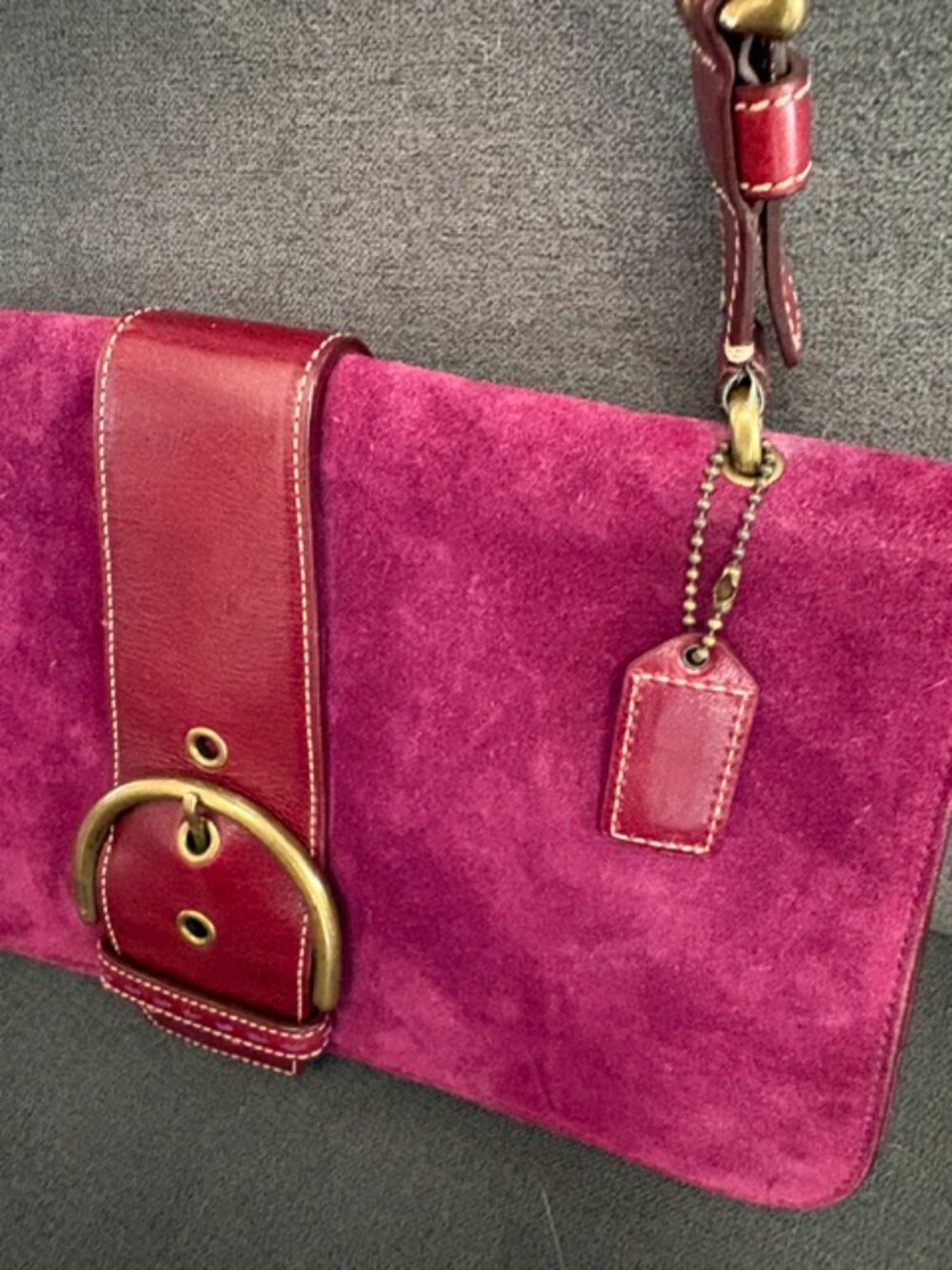 Coach Soho Demi Flap Burgundy Suede Shoulder Bag Vintage Y2K - Picture 7 of 7